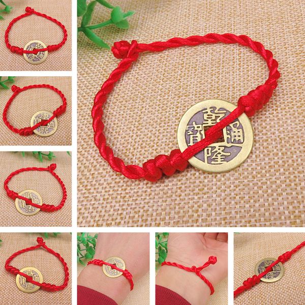 Bonne chance Cinq Empereur Money 2.4 cm Réal Coiffeuse Coin Red String Bracelet Charm Men Femmes Bracelet Bracelet ACCESSOIRES