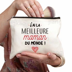 Best Mom French Impreso Estuche cosmético Mujeres Bolsas de maquillaje Organizador de artículos de tocador de viaje Mujer W Bolsa de almacenamiento Regalos del día de la madre y9fw #