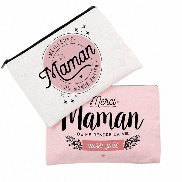 Meilleure maman du monde en français Print Femmes Cosmetic Sac de voyage Case de maquillage Toitrage Sacs de rangement Cadeau d'anniversaire festif pour Momher D9wk #