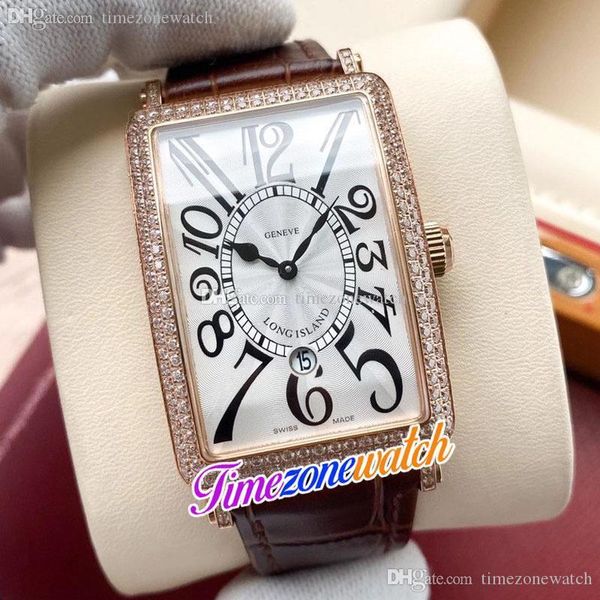 Best New Mens Watch Cuarzo Rose Gold Diamond Case White Dial Black 3D Number Markers Brown Leather Strap Timezonewatch E204a1