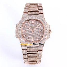 Beste Nieuwe Sport 5711 5719 Gypsophila Miyota 8215 Automatische Herenhorloge Stick Mark Rose Gold All Diamond Armband Sapphire Horloges Pure_Time