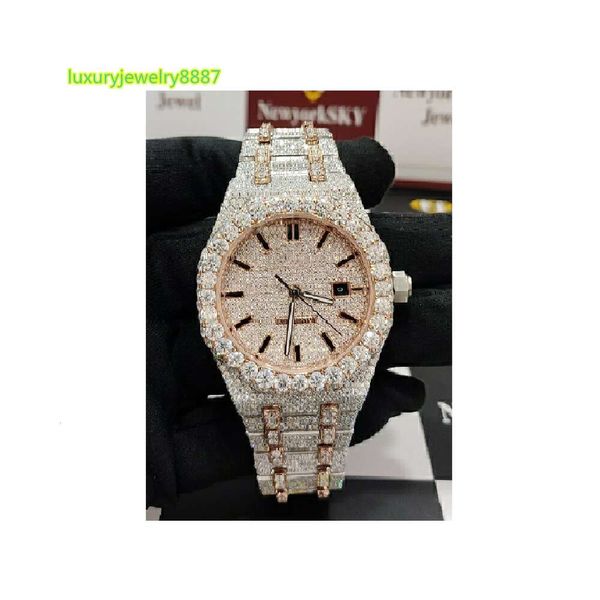 Meilleur prix 41mm glacé montres de luxe mouvement automatique en acier inoxydable glacé Hip Hop VVS Moissanite montres pour homme femme