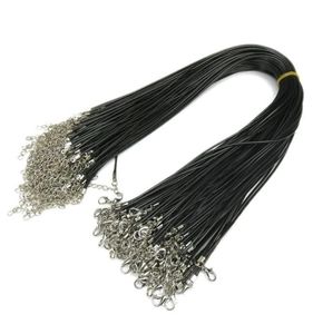 Beste prijs zwarte wax lederen ketting kralen koord touw draad 45 cm verlengketting met karabijnsluiting DIY sieraden maken8785101