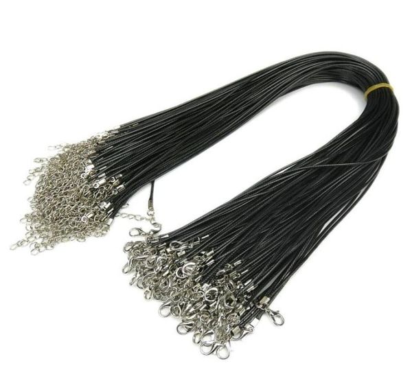 Vente Chaude Collier en cuir ciré noir, cordon de perles, fil de corde, chaîne d'extension de 45cm avec fermoir à homard, bijoux à bricoler soi-même Making3032689