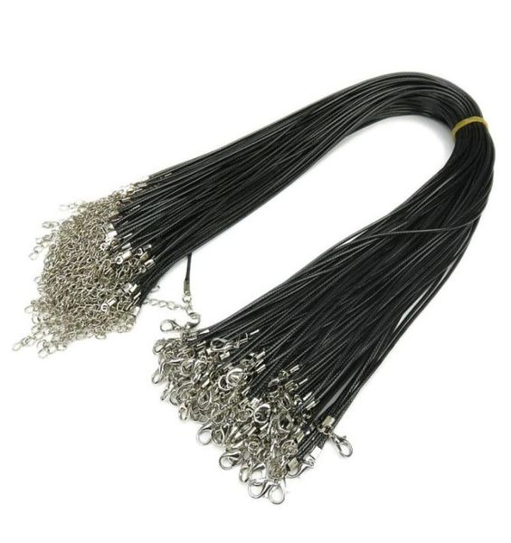 Mejor precio Collar de cuero encerado negro, cordón para cuentas, cuerda de alambre, cadena extensora de 45cm con cierre de langosta, joyería DIY Making5321120