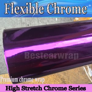 Film de vinyle hrome violet de qualité supérieure avec miroir chromé flexible et extensible sans bulles d'air pour revêtement de voiture, feuille de style : 1,52x20 m/rouleau 5x66 pieds