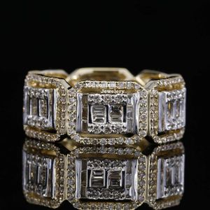 Beste kwalitatieve ronde en stokbrood Moissanite diamanten ring 10k geel gouden fijne ring stijlvolle hiphop design ring