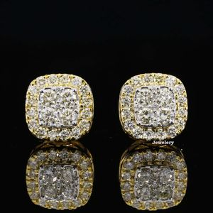 Boucles d'oreilles en diamant Moissanite taille ronde 1.26 carat, plaqué or jaune, argent Sterling 925, de la meilleure qualité, à visser
