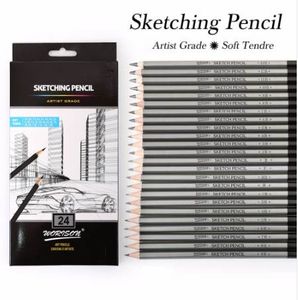 Mejor calidad 12 / 24Pcs 9H-14B Set Dibujo Sketching Lápiz Suave y seguro no tóxico Lápices estándar Oficina profesional Lápiz de la escuela