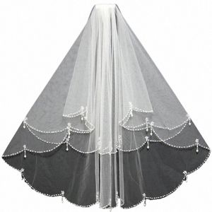 Meilleure qualité 2 couches Courte Veille de mariage perlé perlé blanc ivoire en tulle veille de mariée avec des actions de mariage de peigne l1it #