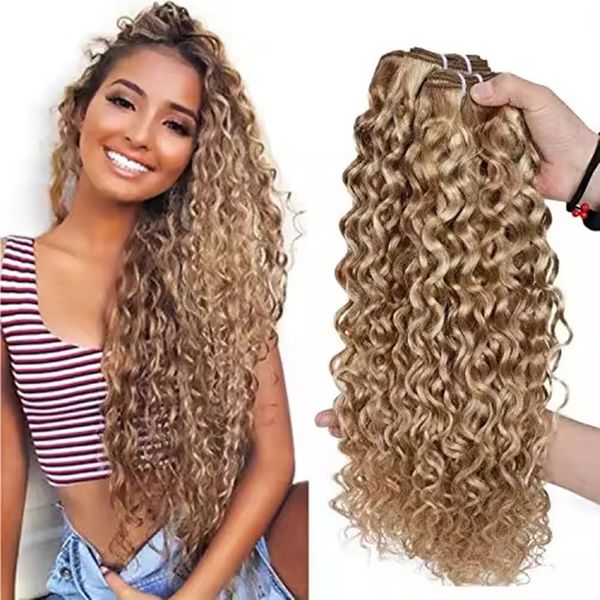 Brasileña Brasileña Brasileña Ola de agua 27 613 Extensiones de cabello rubio ombre mixta Balineras Virgen Bundles Weft Kinky Curly 100G Envío gratis