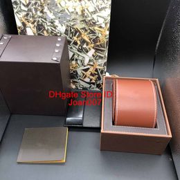 Meilleure qualité couleur marron cuir boîtes coffret cadeau 1884 boîte de montre Brochures cartes boîte en bois noir pour montre comprend un certificat nouveau sac