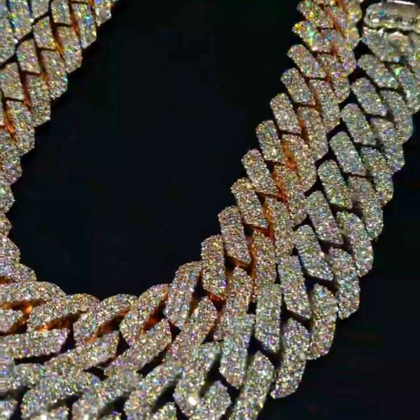 Cadena de diamantes de moissanita de Eslabón cubano de 16 Mm personalizada de la mejor calidad, cadena de diamantes de oro rosa blanco de Plata de Ley 925