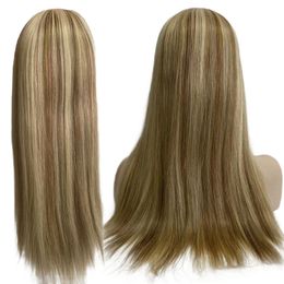 Meilleure qualité perruques juives dentelle Top cheveux européens 24 pouces couleur Blonde soyeuse droite 4x4 perruques juives cheveux humains pour les femmes