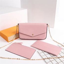 Qualité luxe Design femmes sac trois pièces chaîne portefeuille fille épaule sac à main dames embrayage avec boîte