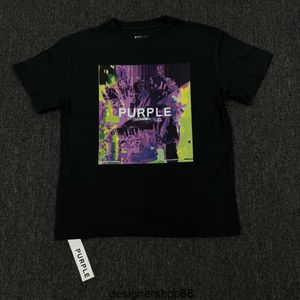 Meilleure qualité violet marque hommes décontracté pur coton à manches courtes col rond ample Replay imprimé noir T-shirt