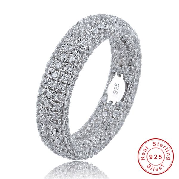 Anillo de sello de plata de ley 925 auténtica de la mejor calidad, Zirconia cúbica completamente helada, anillos de compromiso para hombres y mujeres, joyería con abalorio para regalos