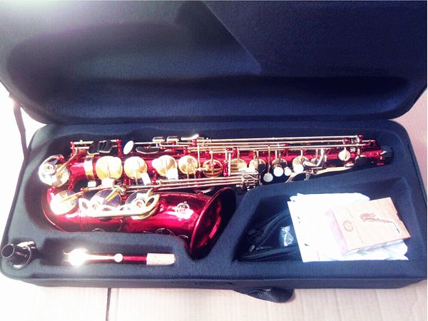 Saxofón Alto rojo de la mejor calidad, saxofón Alto de marca japonesa, instrumento de música E-Flat con boquilla profesional
