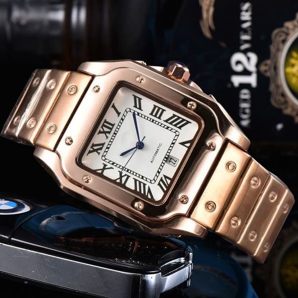 meilleure qualité montre carrée 39,8 mm en acier inoxydable automatique mécanique étanche montres de mode série de réservoir montres hommes de luxe designer montre en or rose
