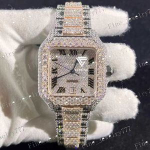 Beste kwaliteit tweekleurige vvs moissanite horloge buste naar beneden iced heren luxe vierkante vorm diamant hiphop automatisch machine horloge