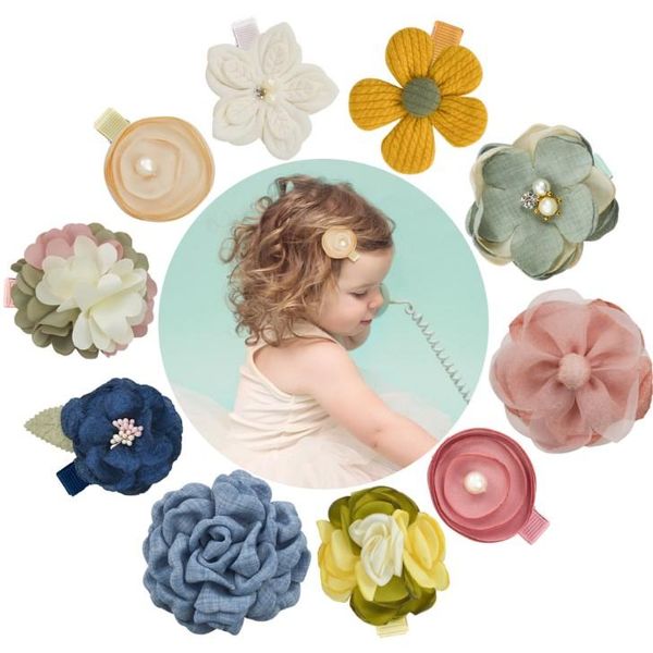 Mejor venta 3D flor tela de algodón niños pasadores estilo coreano bebé niñas fresco dulce princesa pinzas para el cabello niños moda horquillas