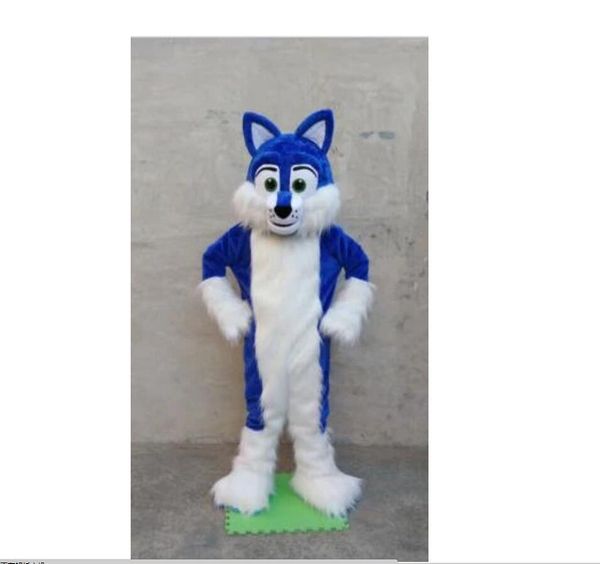 Mejor venta Deluxe Long Fur Blue Husky Mascot Costume Christmas Fancy Dress Mascota de Halloween