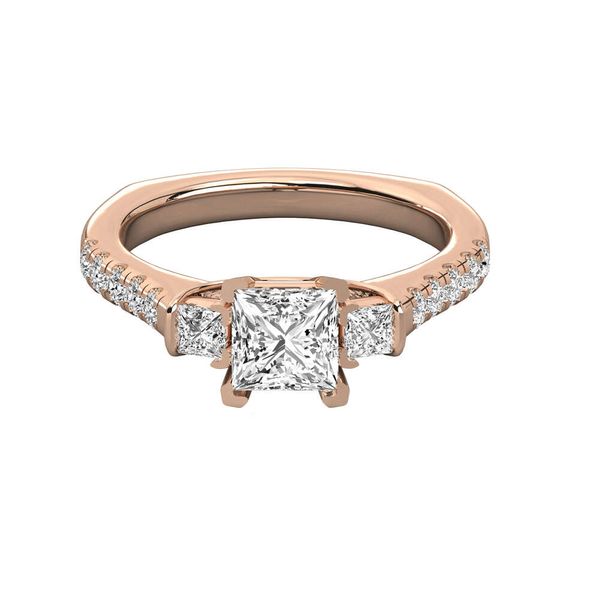 Meilleure vente Keeva Jewel 1.47Ct GH/VS Princess Round Lab Grown Diamond Trilogy Bague de fiançailles avec or rose véritable 18K