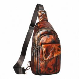 Meilleure vente en cuir naturel hommes Fi Voyage Triangle Sling Chest Bag Design 8 "Tablet One Bandoulière Sac Daypack Mâle 8013 96l2 #