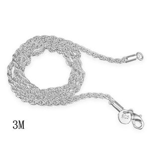 Vendeur 12 pièces 3mm flash chanvre corde chaîne en argent collier de haute qualité 925 en argent sterling plaqué charme unisexe