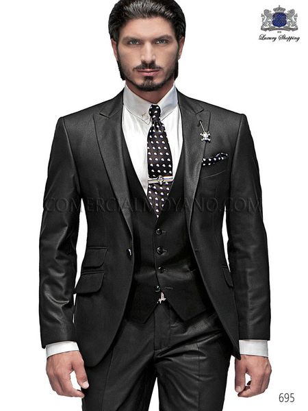 Meilleure vente 2018 Costumes pour hommes d'affaires sur mesure Costumes de mariage noirs italiens pour hommes Costume de marié Costumes de smoking pour hommes (veste + pantalon + gilet)