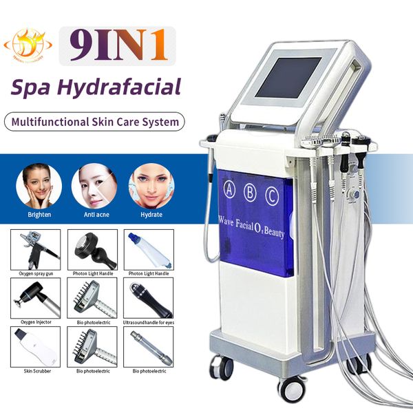 Venta de máquina de limpieza de la piel con dermoabrasión por agua 9 en 1, chorro de oxígeno, BIO, iluminación facial, equipo de belleza para el cuidado de la piel hidrofacial