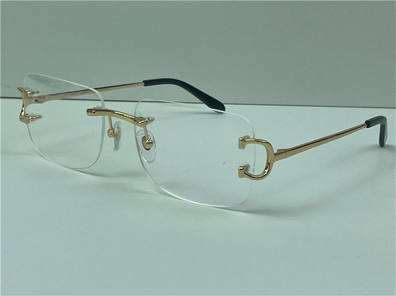 Vendendo lentes transparentes sem armação 18k armações banhadas a ouro ultraleves quadradas óculos ópticos sem aro masculino óculos de estilo comercial de alta qualidade 0104