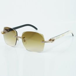 Estilo exquisito más vendido 3524018 gafas de sol con lentes de diamante sin fin de corte micro, gafas de cuerno de búfalo mixtas en negro natural, tamaño 18-140 mm