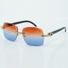 El estilo exquisito más vendido 3524018 gafas de sol con lentes de diamante sin fin de microcorte gafas de cuerno de búfalo negro natural tamaño 18-140 mm