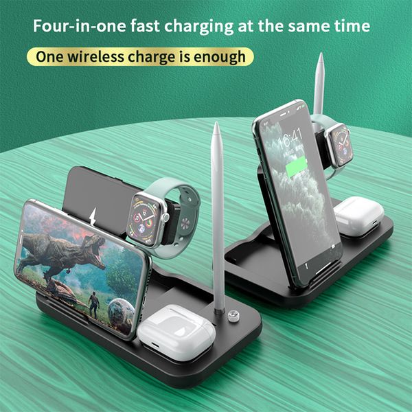 Meilleure vente chargeur sans fil rapide quatre-en-un pour écouteurs de montre de téléphone portable charge rapide sans fil Compatible pour Iphone/Android