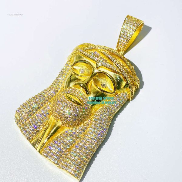 Amuletos de diseño de rapero de plata de ley estilo Hip Hop para hombre, conjunto de regalo de joyería, colgantes de Jesús de moissanita, superventas
