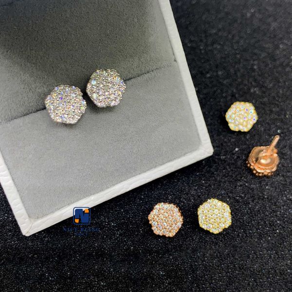 Prix de vente en gros Inscock le mieux vendu 925 argent glacé bijoux oreilles vvs Moisanite Diamond Men Moucles d'oreilles