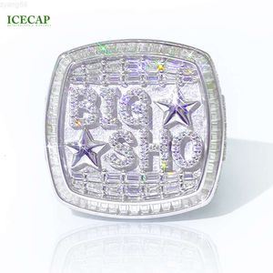 Best Verkopende Luxe Stijl Zilveren Hip Hop Sieraden Ringen Heren Gift Costom Pentagram Brief Iced Out Moissanite Ringen voor Mannen