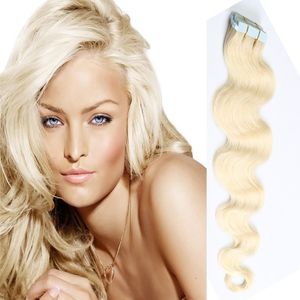 Remy human hair extensions skin weft body wave tape in hair extensions