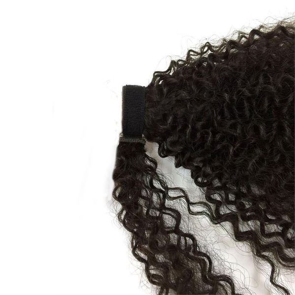 Peluca de cola de caballo rizada afro cabello humano envoltura en extensiones de cabello con clip para mujeres negro resistente al calor libre de dhl