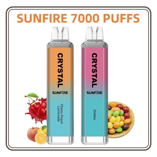 Meilleure vente Sunfire Crystal 7000 bouffées de stylo vape jetable 50 mg saveur de framboise myrtille 1300 mAh batterie de grande capacité Vape pour Tornado Puff 7K 9K USA en stock