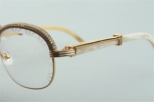 Bestverkopende topkwaliteit nieuwe stijl natuurlijke witte buffelhoorn bril, high-end diamanten wenkbrauwframe 1116728-A Maat: 60-18-140 mm