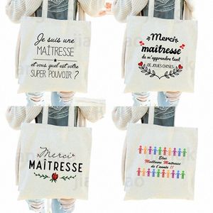 Meilleur enseignant à imprimé français Fi Femmes Boutique en toile Eco HARAJUKU ARESTHÉ PERSALISE SUPER MISTR Sacs d'école Cadeau x23Z #