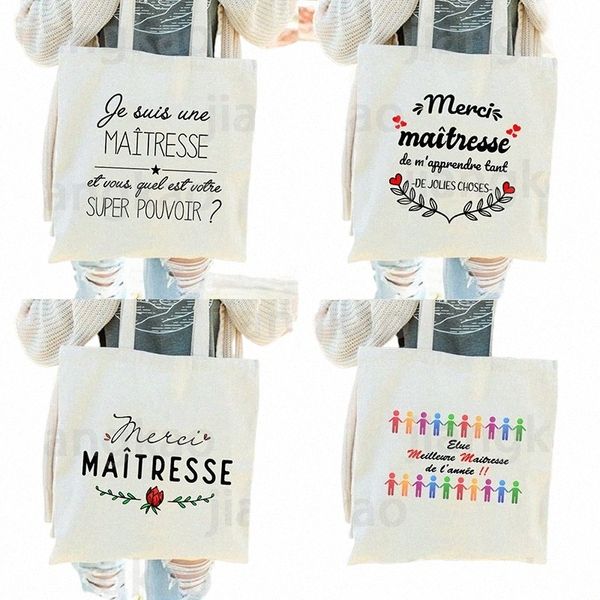 Meilleur professeur français impression Fi femmes toile boutique sac Eco Harajuku esthétique persalisé Super Mistr sacs d'école cadeau H4Dp #