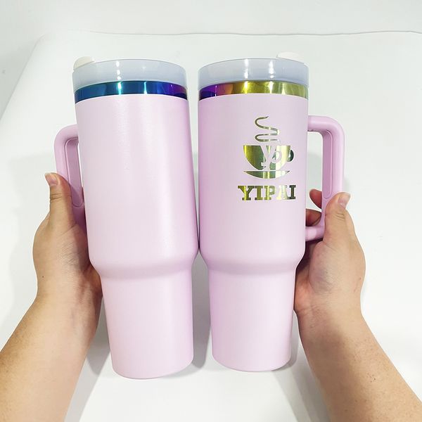 Regalos de mejor valor, vaso extintor H2.0 de 40 oz con recubrimiento en polvo, color rosa, morado y arco iris, para grabado láser, para el Día de San Valentín y el Día de la Madre, se vende por caja