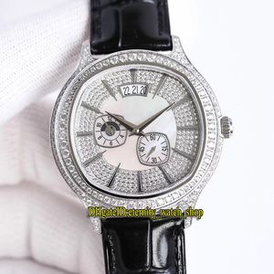 Mejor versión BLACK -TIE EMPERADOR G0A32018 Zona horaria dual White Pearl Fritillary Dial Cal.850P Reloj automático para hombre Relojes de lujo con diamantes