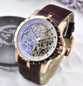 Beste versie Hoge Kwaliteit RD Watch 45mm Wit Hollow Dial Lederen StrP Asia Mechanische Automatische Mens Horloges