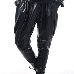 Versie Modemerk Hip Hop Personality Performance Sweatpants Mannelijke broek Stage Faux Leather Harem Pants 201130