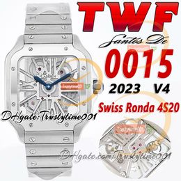 TWF V4 0015 Herenhorloge Zwitsers Ronda 4S20 Quartz Analoog Mechanisch Skeleton Dial Romeinse Markers Quick Switch Roestvrij Armband Super Edition trustytime001Watches