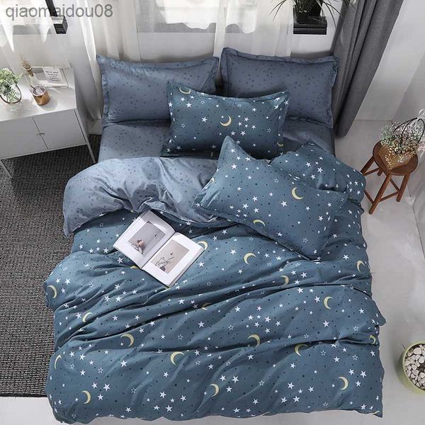 BEST.WENSD Étoiles Lune Ensemble de Literie Couette Linge Doux Literie Sac 3/4 pcs Housse de Couette Ensembles Housse de Couette Lit Drap Plat cas L230704